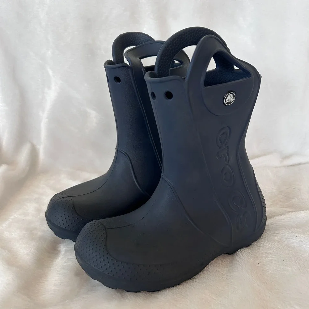 Crocs Rain Boots Kids Size J1 Navy Blue Handle It Waterproof Gorpcore